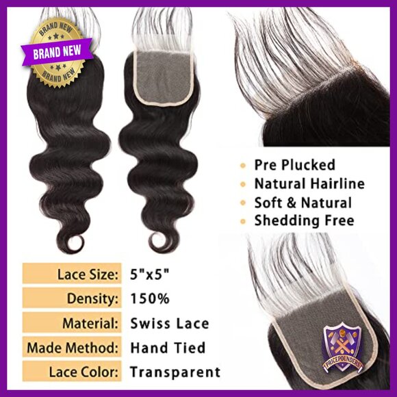 100% Virgin Human Hair Weave Bundles with HD Lace Closure 18\